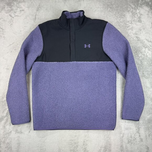 UNDER ARMOUR Golf Mens Fleece Pile Sweater Pullover Jacket Snap-T Neck Purple M - Picture 2 of 7